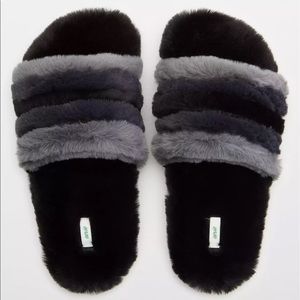 Aerie Striped Fur Slides